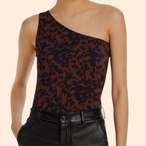 L’Agence Leopard Print One Shoulder Top